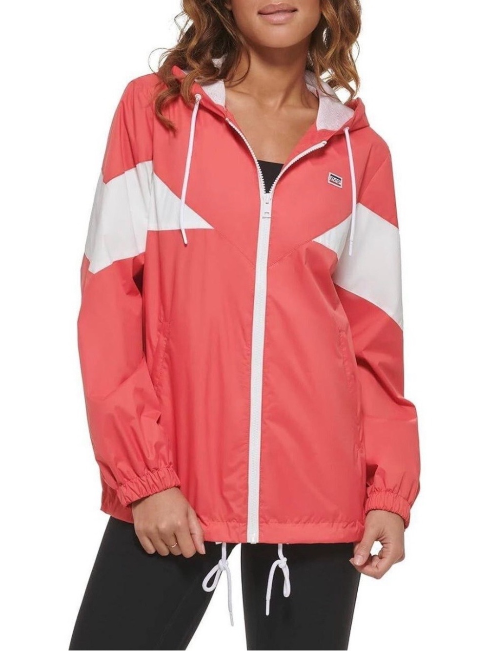 Levis Colorblock Full Zip Hooded Windbreaker Jacket Large Drawstring Lightweight